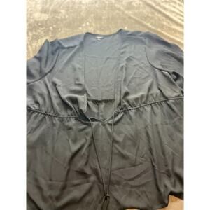 Torrid Popover Blouse Top Womens 4X Black Drawstring Waist Long Sleeve Lace Trim